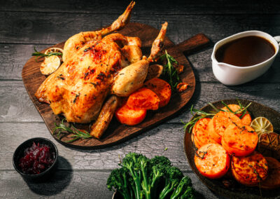 Dinde rôtie avec patates douces fondantes