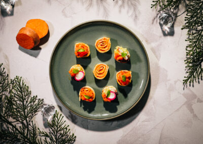 Blinis au saumon fumé et à la patate douce